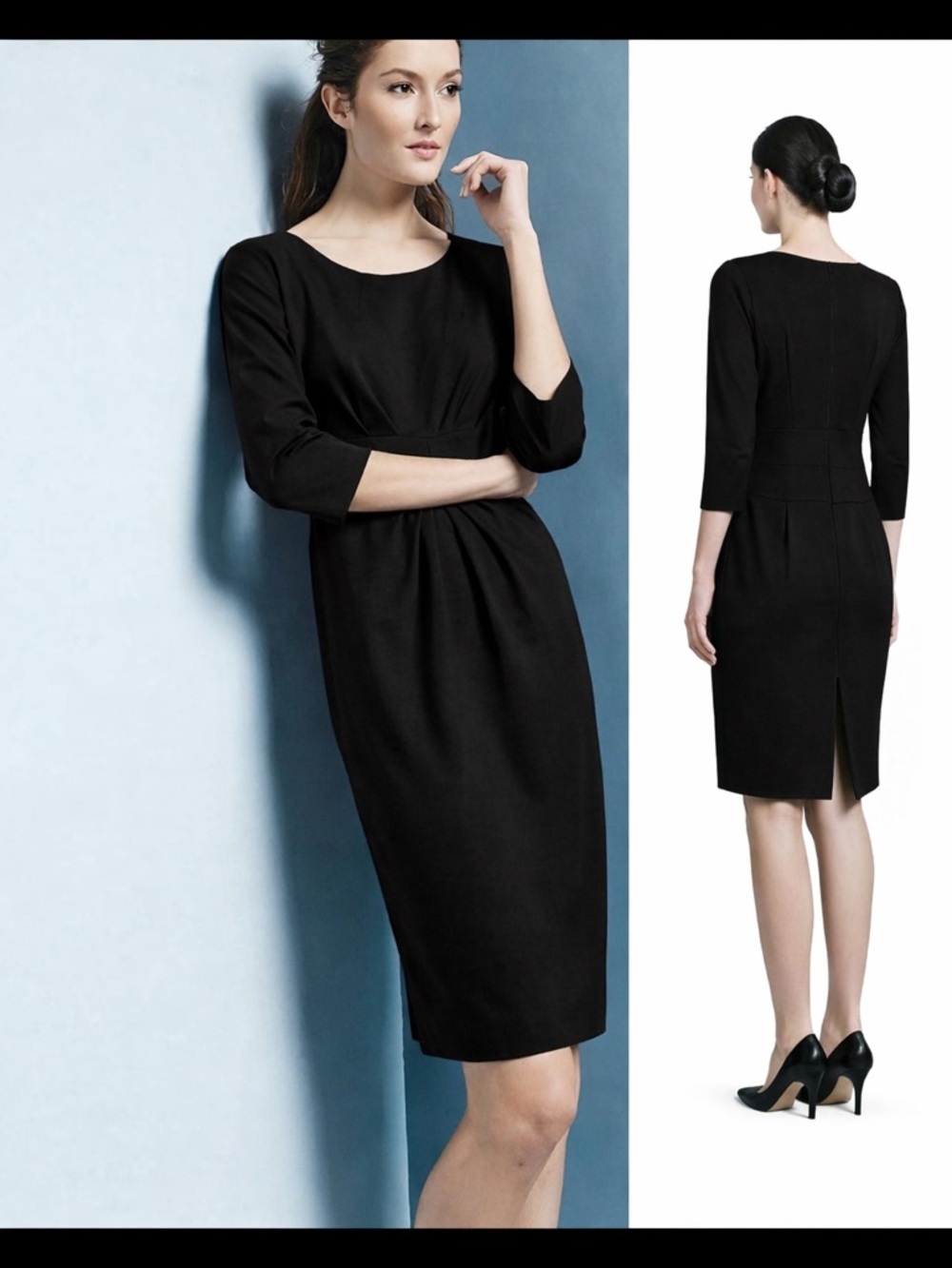 Lafayette148 Center Pleat Wool Dress Black Size 10 Luxury Cocktail Office Wear - Picture 2 of 13